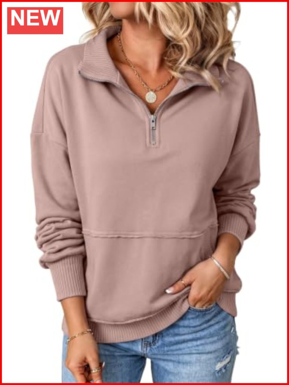 Womens 1/4 Half Zip Sweatshirt Cotton Polyester Pullover Long Sleeve